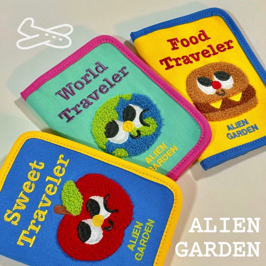 Embroidered passport folder - Alien Garden